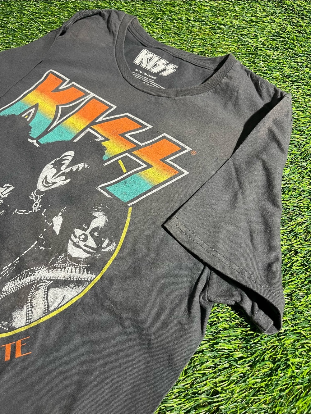 Kiss Black Short Sleeve Tee with Rainbow Logo